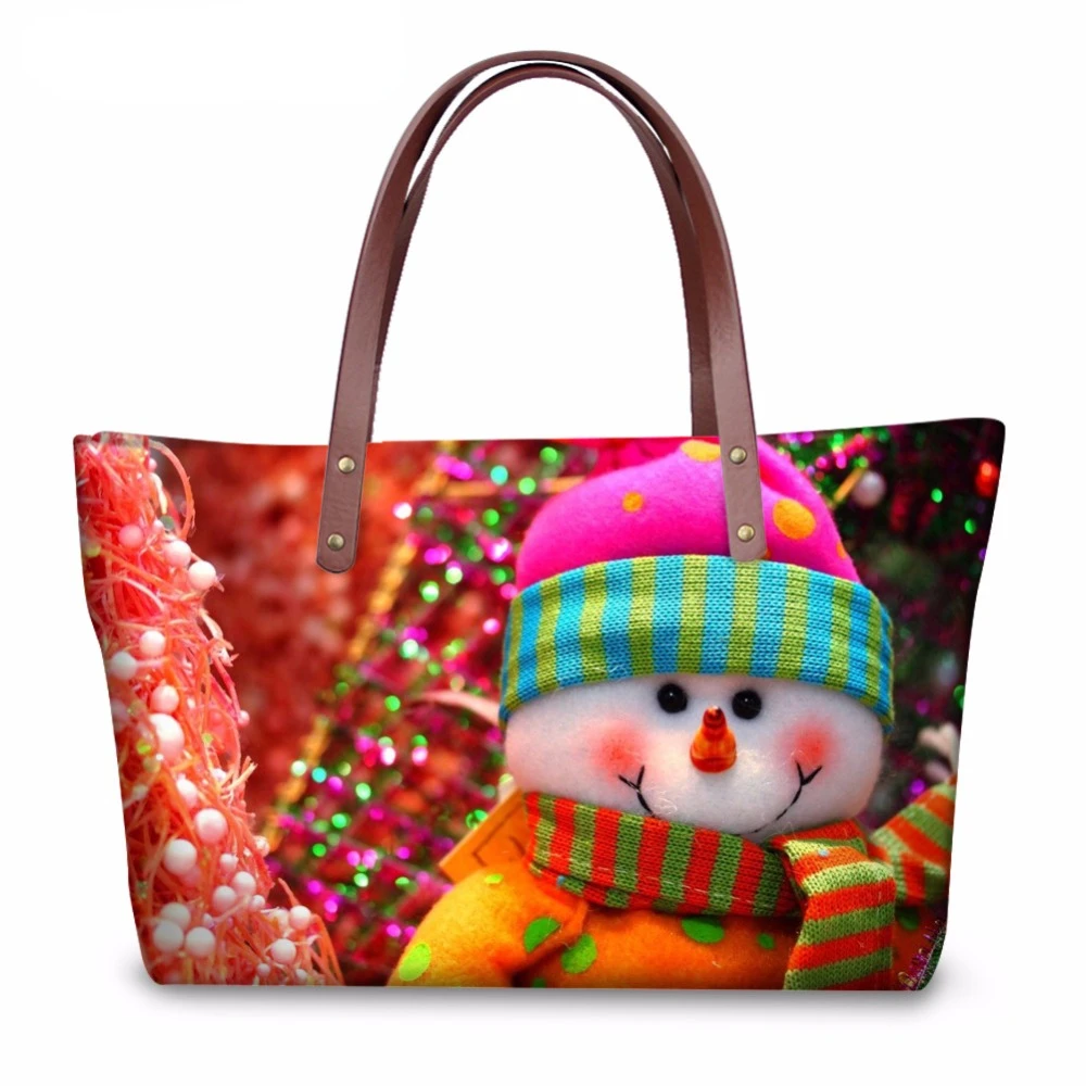 

HOMDOW Big Top-handle Bag for Women Santa Claus Ladies Tote Bag 3D Christmas Snowman Print Gift Bag Woman's Storage Handbag