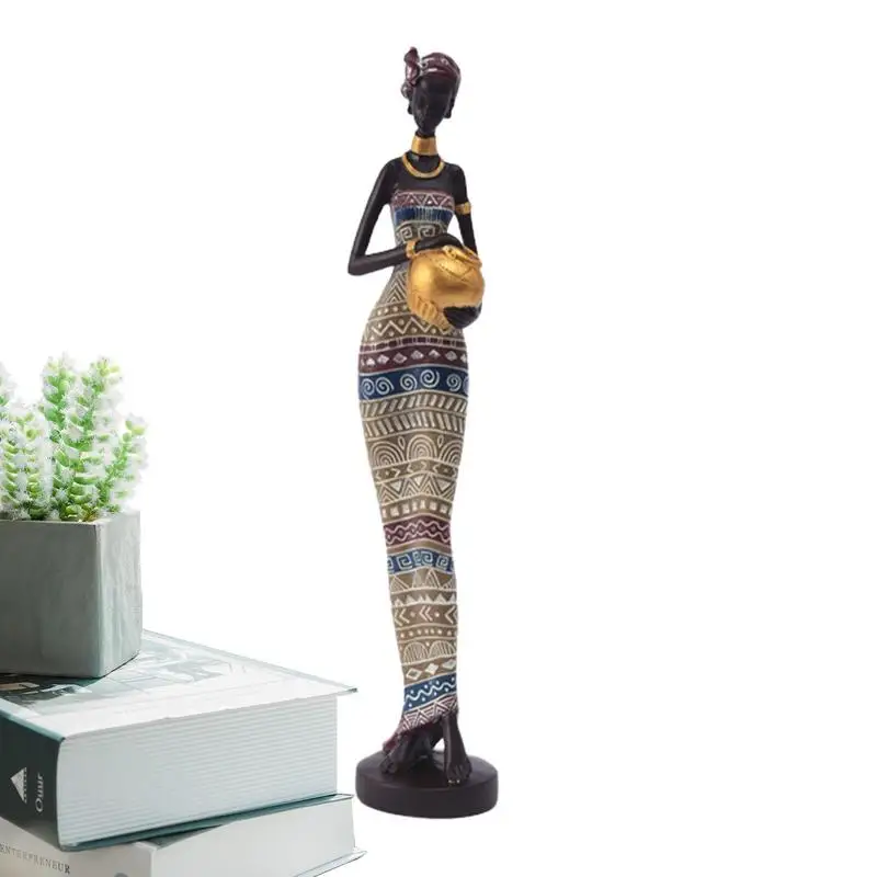 

Tribal Lady Statues Art Collectible African Sculptures Home Decor Resin Tabletop Bookshelf Decor For Living Room Entrance Decor