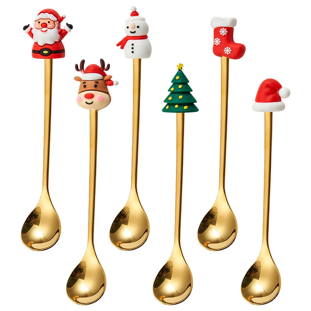 

Christmas Spoons Stainless Steel Stirring Spoons Pedant Coffee Spoons Tea Spoons Dessert Spoons Mixing Spoons Soup Spoons Metal