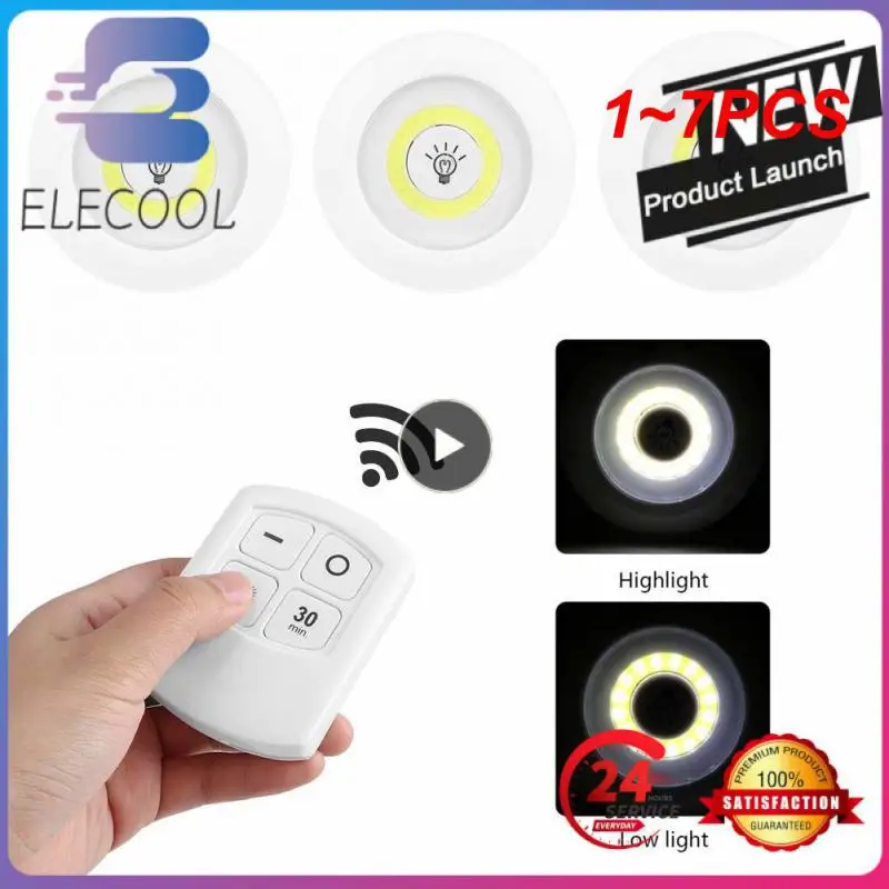 

1~7PCS Smart Wireless Led Light Kitchen Under Furniture Dimmable Lamps Bedroom Wardrobe Lighting Round with Remote Control LED