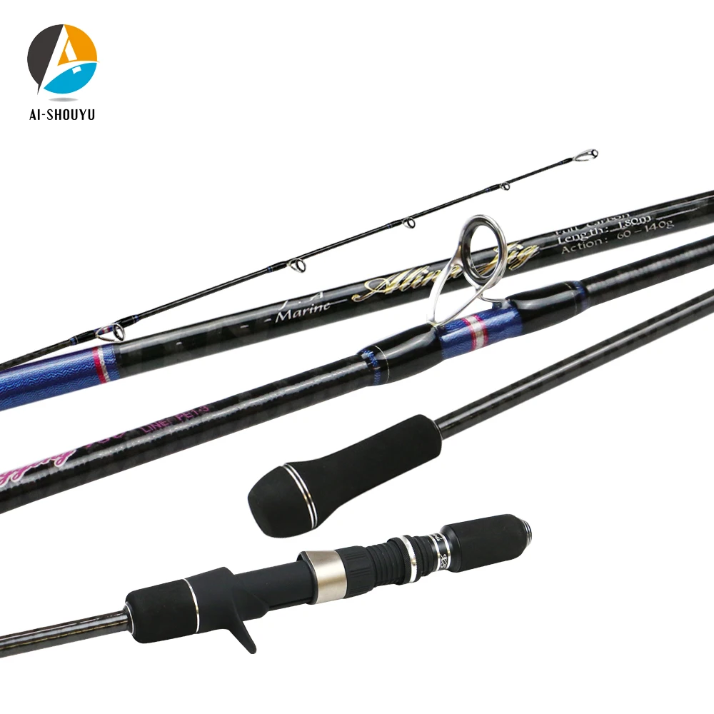 AI-SHOUYU 100%Carbon Fiber Slow Jigging Fishing Rod 1.8m 1.98m M Power Spinning/Casting Fishing Rod Max Drag 15kg Sea Boat Rod