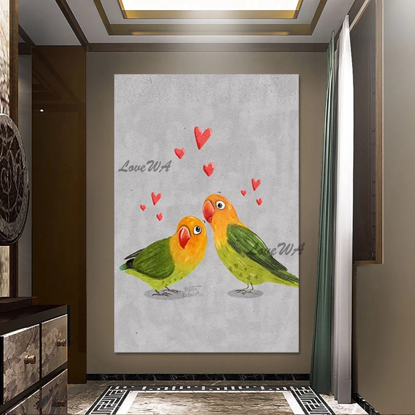 Картина маслом ручной работы с двумя симпатичными попугаями животные холст