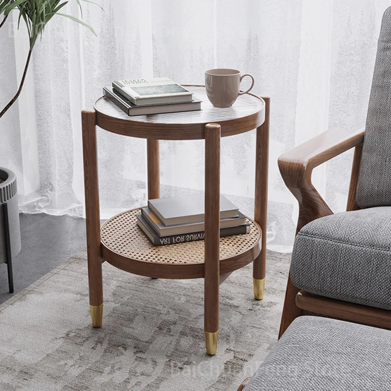 

Nordic Wood Round Coffee Tables Japanese Rattan Square Corner Table Modern Simple Glass Side Table Salontafel Furniture HY