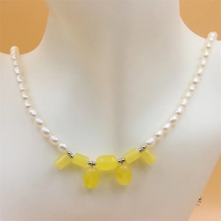 

ZFSILVER 100% 925 Sterling Silver Fashion Natural Freshwater Pearl Imitation Amber Necklace Jewelry for Women Wedding DIY Trend