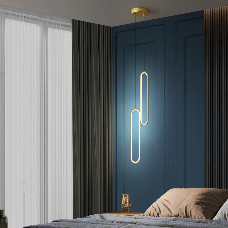 

Black Gold Long Line Chandelier for Home Bedroom Bedside Living Room Sofa Background Wall Illumination Decor Chandeliers LED