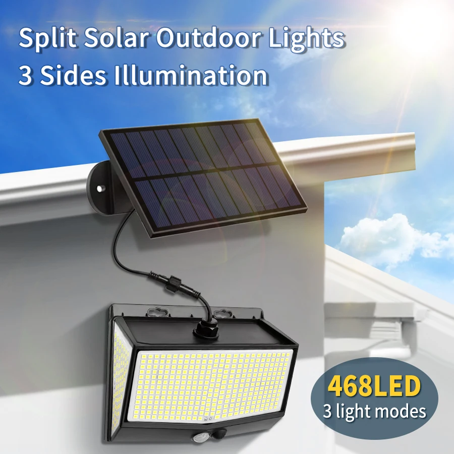

Уличные водонепроницаемые лампы на солнечной батарее с датчиком движения, 468 светодиодный Дов, солнечный фокус, освещение для сада, патио, улицы, настенный светильник с широким углом 270 °