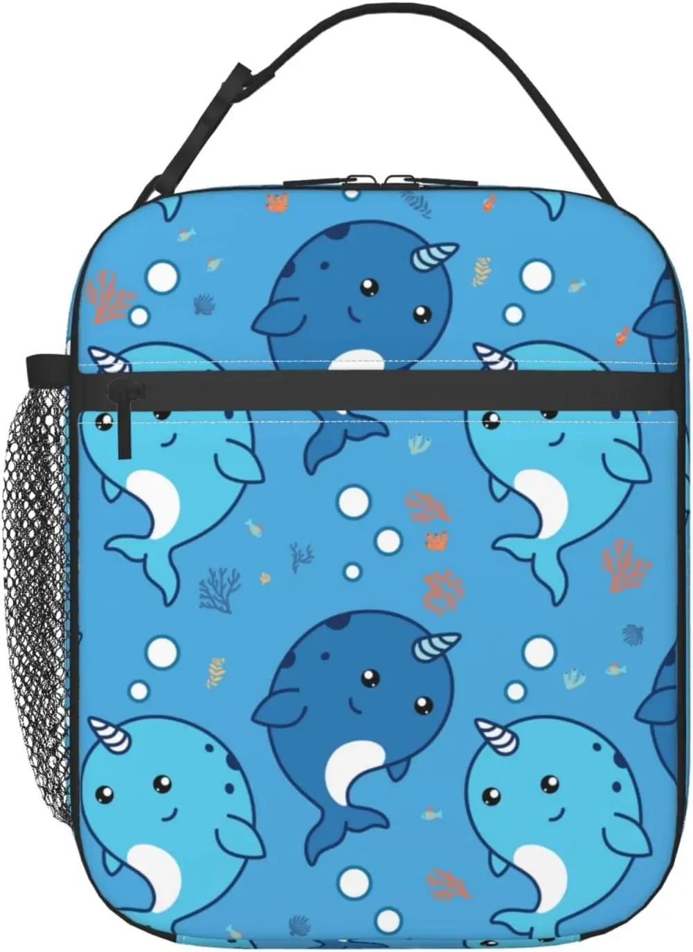 

Blue Sea Unicorn Narwhal Lunch Box Insulated Reusable Lunch Bag Cooler Bag for Women Men Girls Boys Work School Picnic Hiking