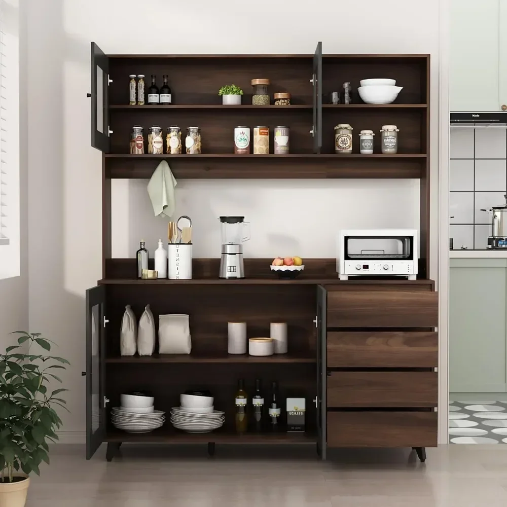 Кухонный шкаф для кладовой 4 стеклянных двери и ящика кухонный подставка