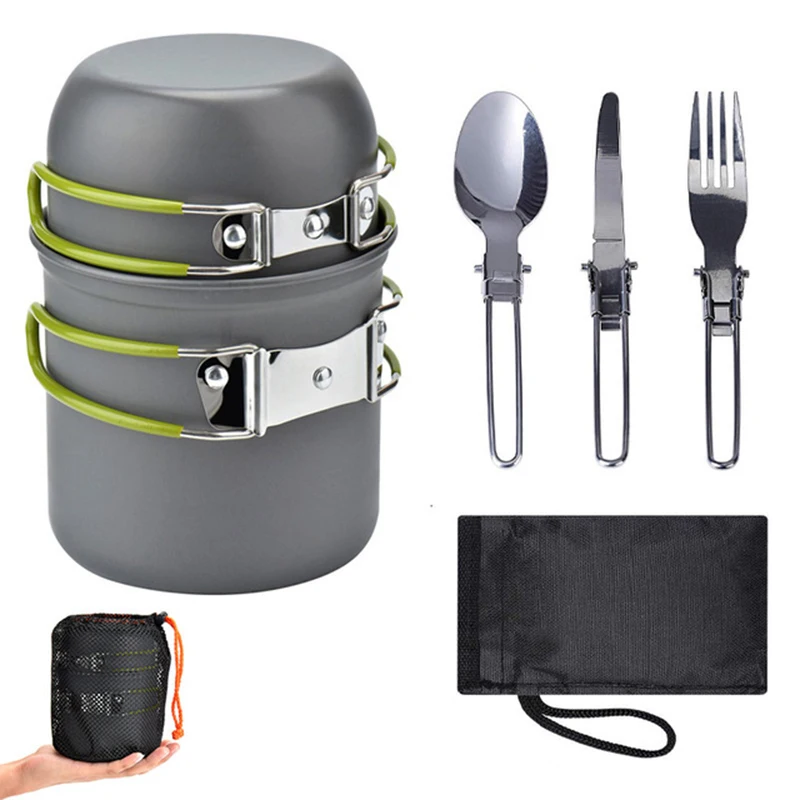 

Fork Kit Knife Outdoor 1-2 Equipment Kettle Foldable Supplies Outdoor Cookware Tableware Camping People Cup Camping Set Spoon