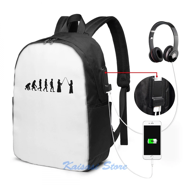 Забавный графический принт Kendo Evolution рюкзак с USB-зарядкой мужские школьные сумки