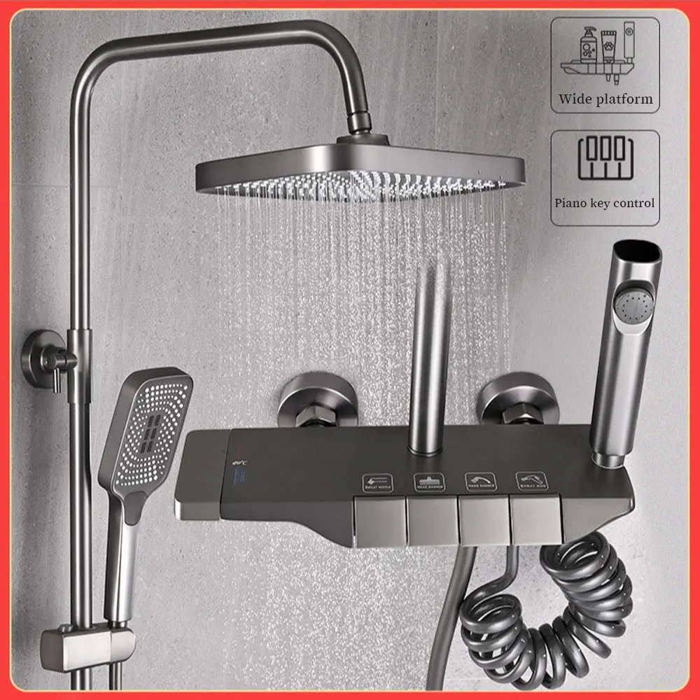 

Thermostatic Shower Faucet Set Rain Shower Tub Faucet With Bathroom Grey To Increase Water Pressure