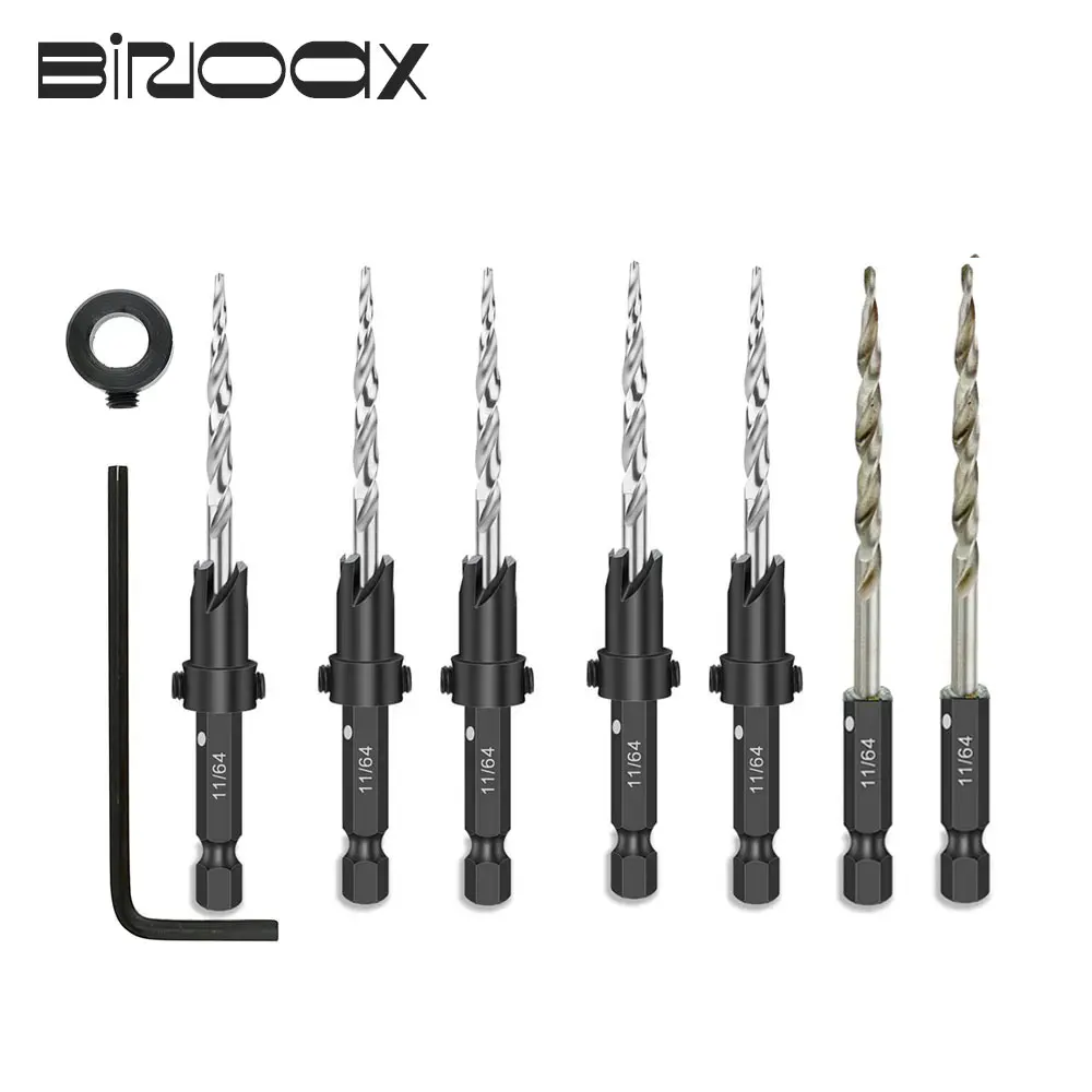 Набор 5/7 Сверл По Дереву Sae Конической Формы С Шестигранным Хвостовиком 1/4 Дюйма