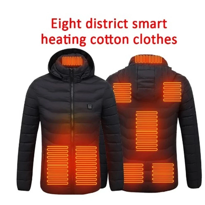 

Electric Heating Cotton Coat Men Women USB Charging Heated Jacket with detachable hood for Walking Camping Ice Fishing Skiing
