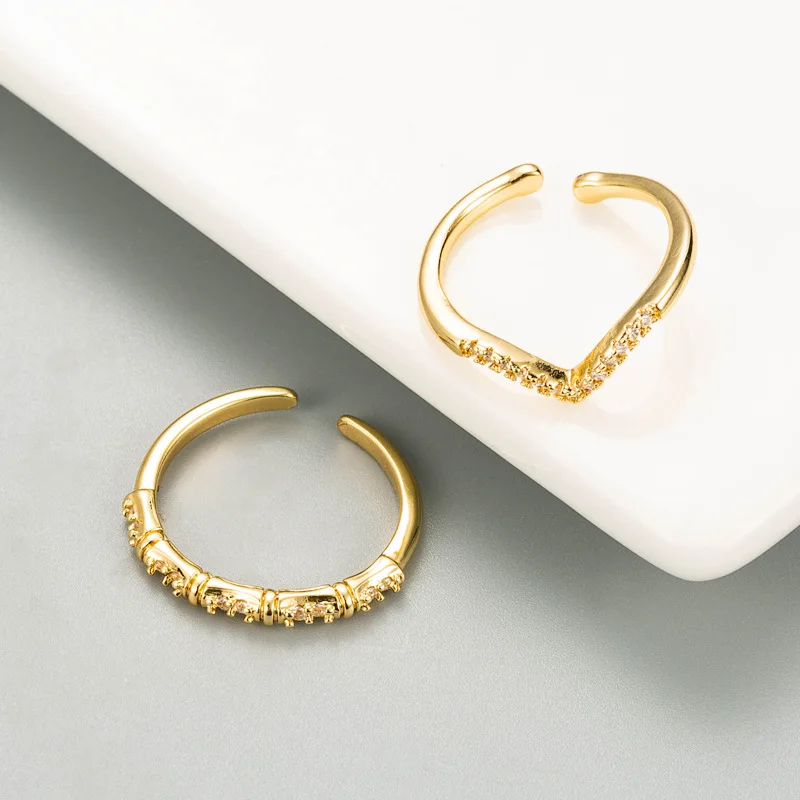 Модное регулируемое кольцо V-образной формы с золотым орнаментом обручальное для