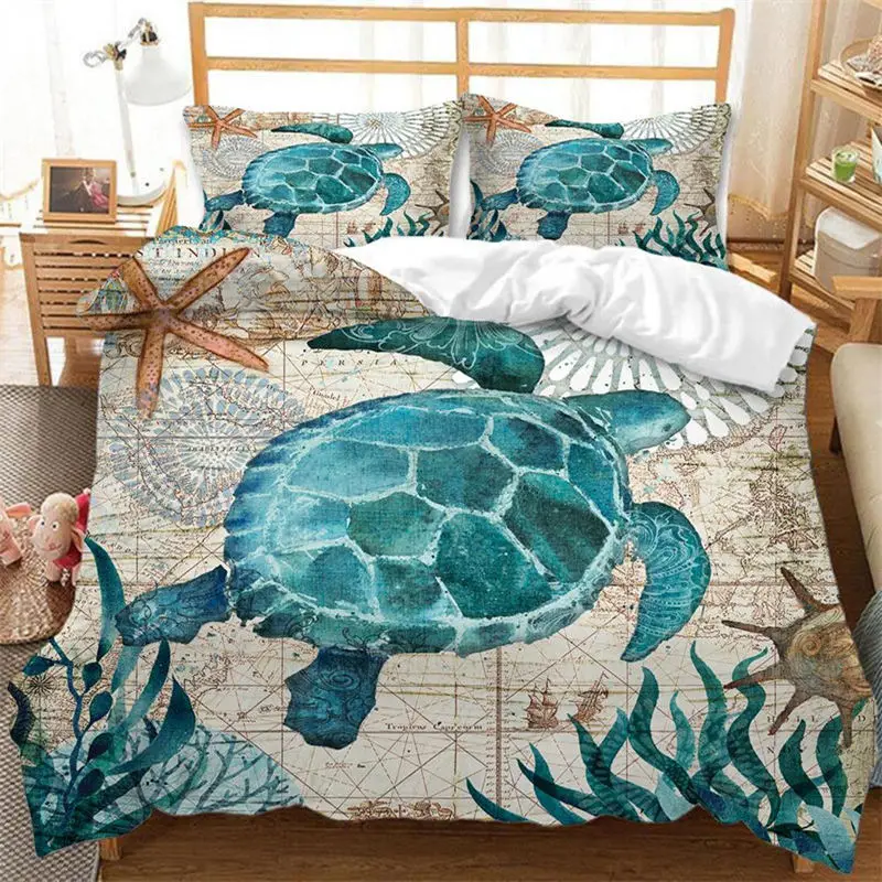 

Sea Turtle Duvet Cover Marine Life Theme Bedding Set Cute Sea Animals Ocean Octopus Comforter Cover Pillowcases For Kids Decor
