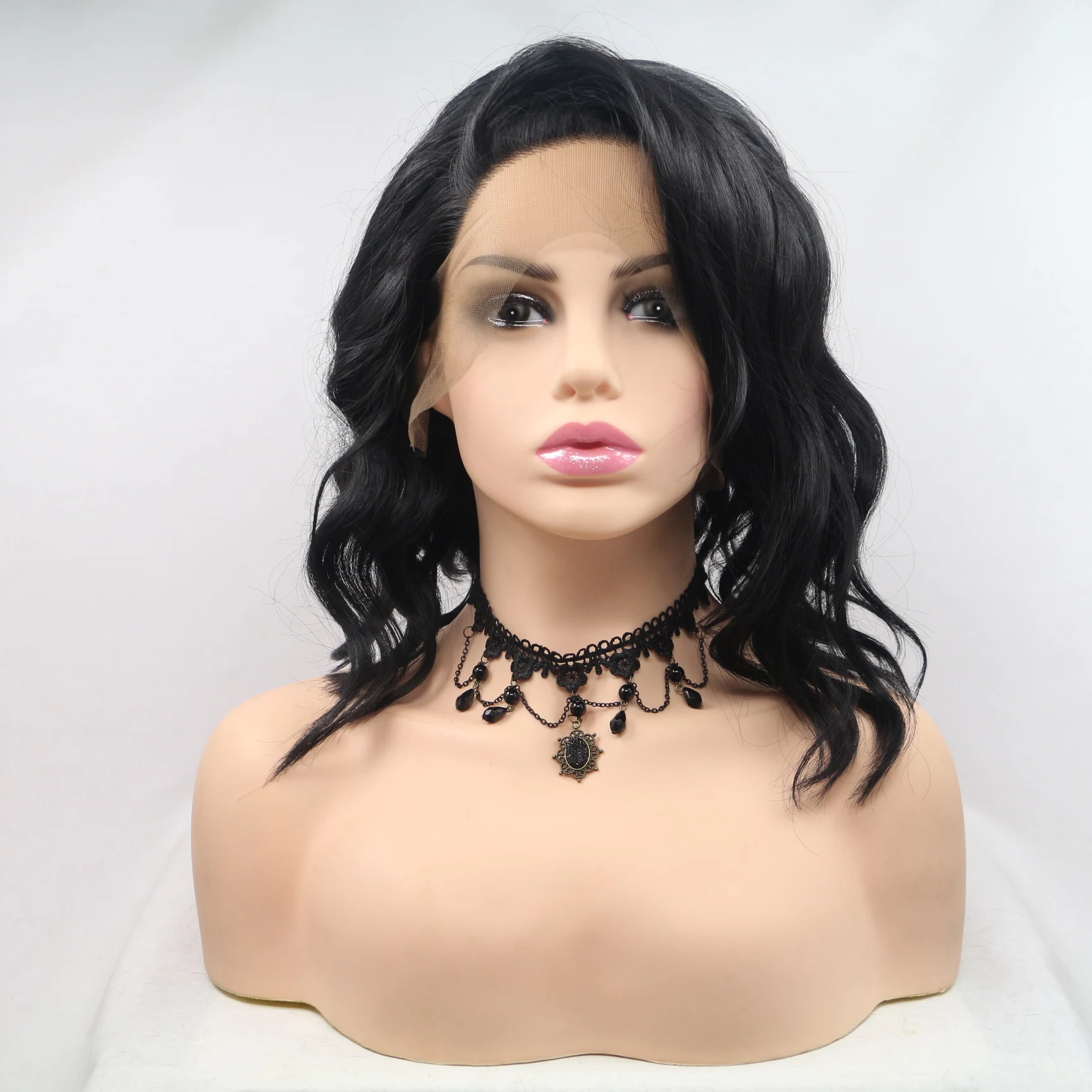 short curly lace front wig with side bangs fashion women wig short bob women wigs synthetic hair wigs