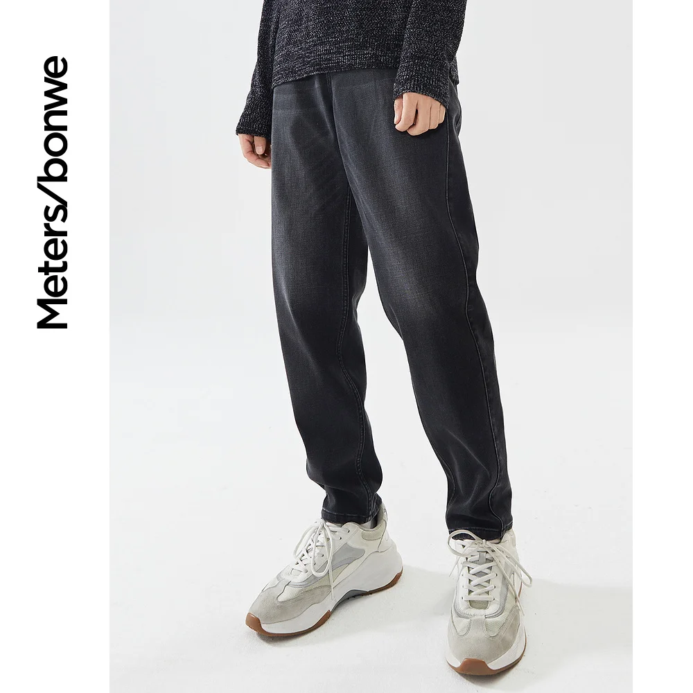 Metersbonwe Winter Mom Jeans For Men Thick Warm Loose Denim Trousers Solid Color Denim Pants Casual High Quality Straight Jeans