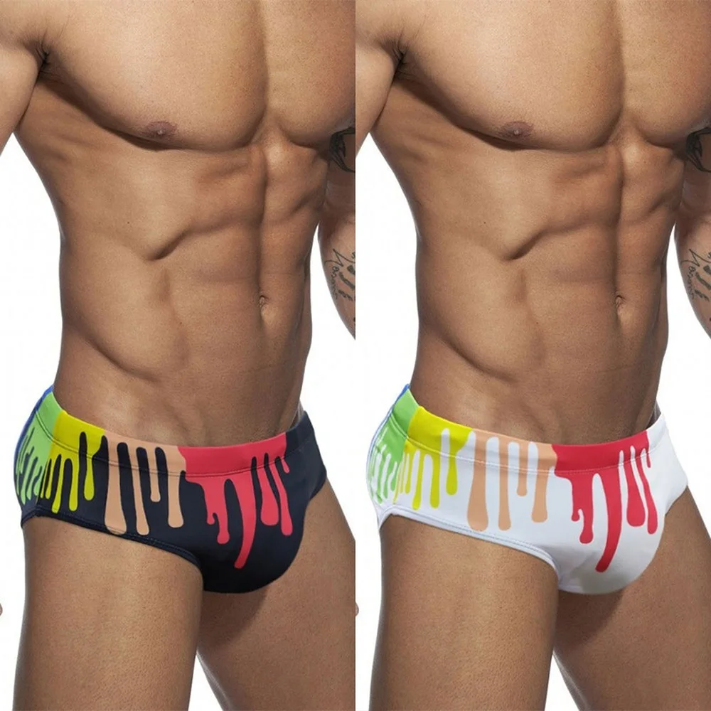 Пикантные мужские плавательные шорты с радужным принтом и чашками мягкие