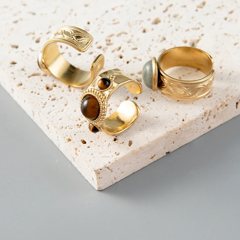 

Stainless Steel Zircon Rings for Women Personalized Retro Fashion Jewelry Opening Adjustable Ring Women Girls Trendy Party Gifts