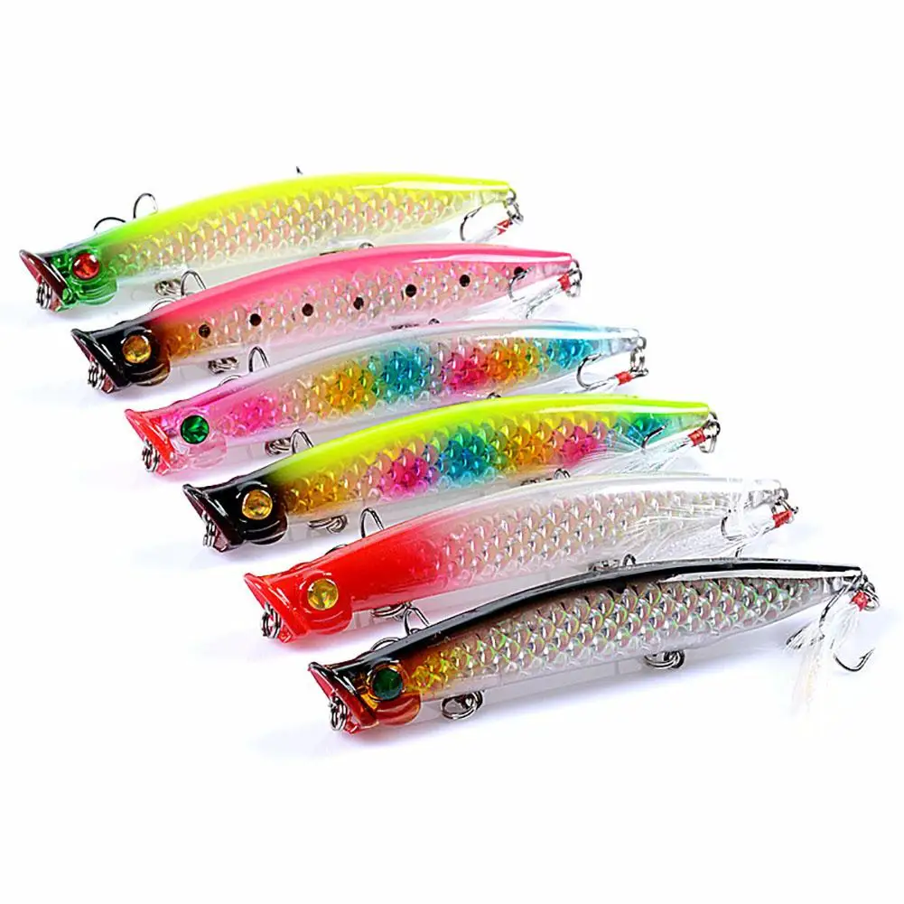 

11.1cm/13.2g Popper Fishing Lure Artificial Hard Lure High Strength Top Water Bait Floating Swimbait With Feather Hook