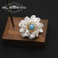 glseevo sea blue flowers natural tahitian baroque pearls woman brooch elegance exquisite art romantic luxury jewelry anniversary