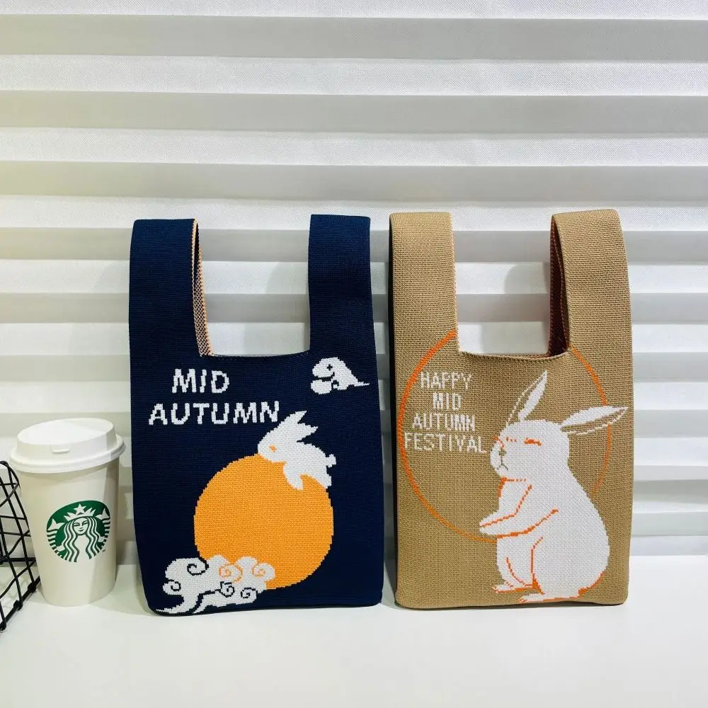 

Rabbit Knit Handbag Fashion High-capacity Knit Knot Wrist Bag Tote Bag Women