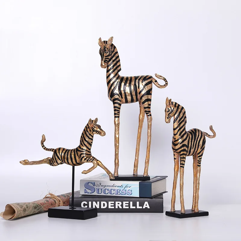 

Resin Crafts Simulation Animal Sculpture Golden Zebra Horse Decorative Figurines Home Decoration Accessories Zebra Figurine
