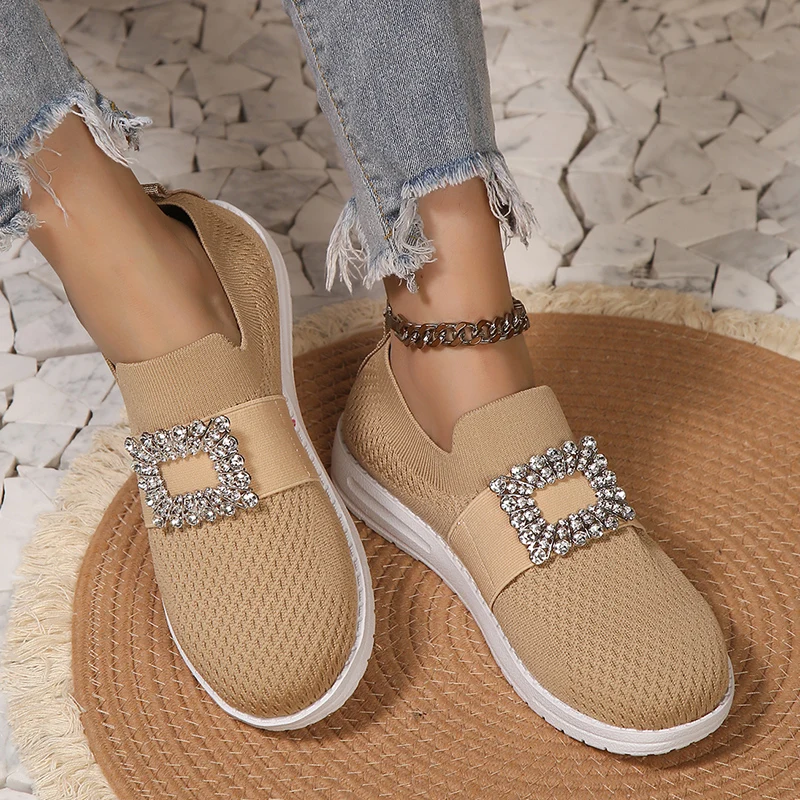 Стразы вязаные мокасины из сетчатого материала для женщин Дышащая повседневная