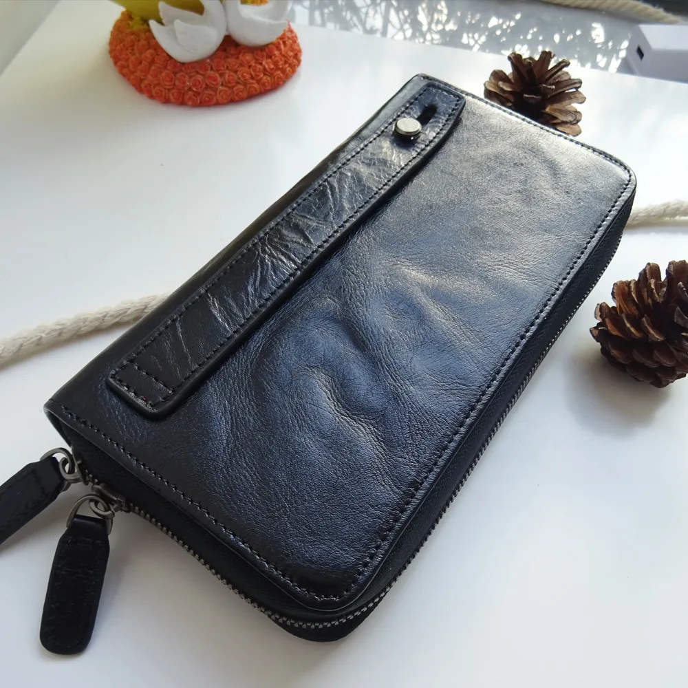 

Men's wallet Soft leather grab bag Business wallet Cow leather hand scratch large capacity long model can accommodate mobile pho