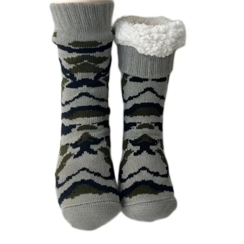 Мужские пушистые носки теплые зимние мягкие Нескользящие камуфляжные флисовые