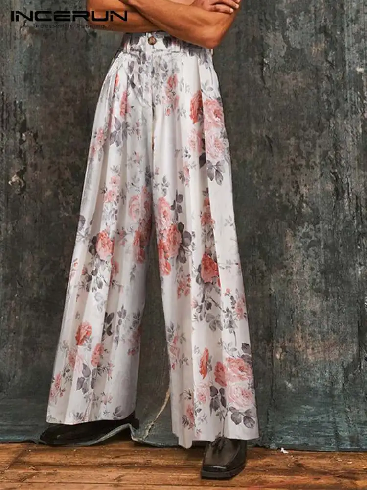 

Fashion Casual Style Pants Men Hot Sale Printed Loose Pantalons Handsome Male High-waisted Wide-leg Trousers S-5XL INCERUN 2022