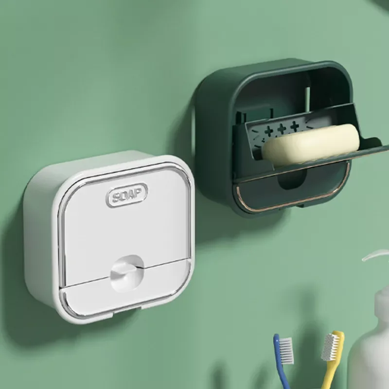 

Rack Household Soap Box Free Perforation Wall-mounted Double-layer Creative Draining Clamshell Soap Storage Box