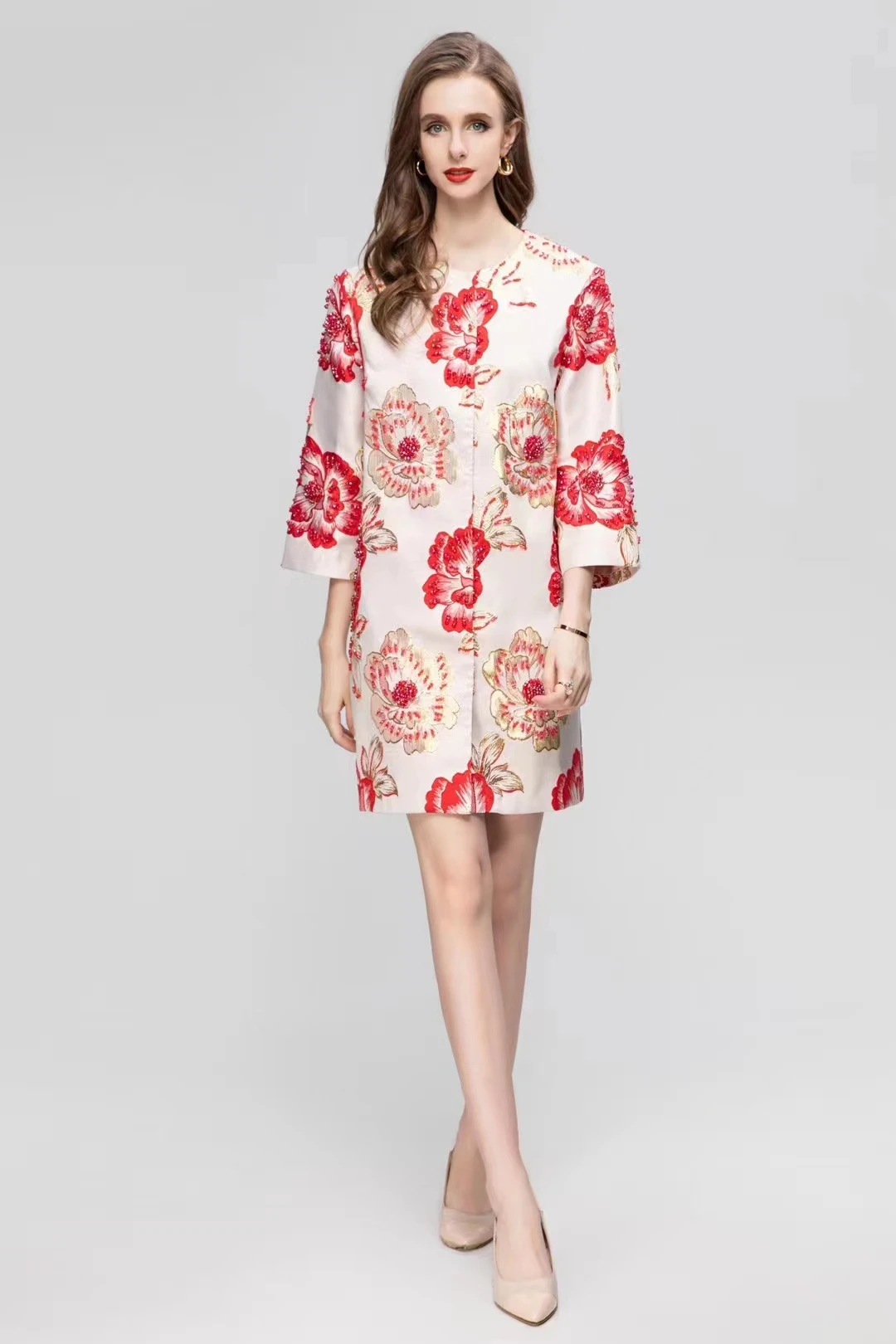 

Fashion Casual Long Sleeved Single Row Button Autumn 2023 Floral Flocking Printed Luxury Nail Cardigan Jacket