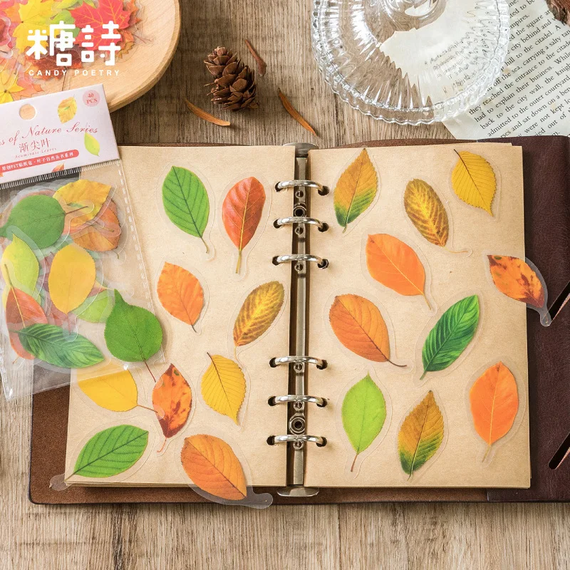 40 Pcs Fall Leaves Stickers Decorative Adhesive Stickers Scrapbooking Diy Diary Album Stick Label Stationery