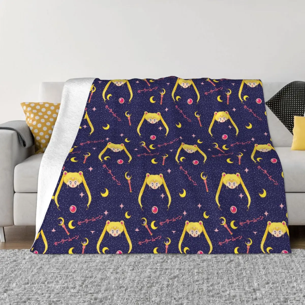 

Star Moon Girl Anime Blankets Cute Cartoon Flannel Novelty Soft Throw Blankets for Coverlet Spring Autumn