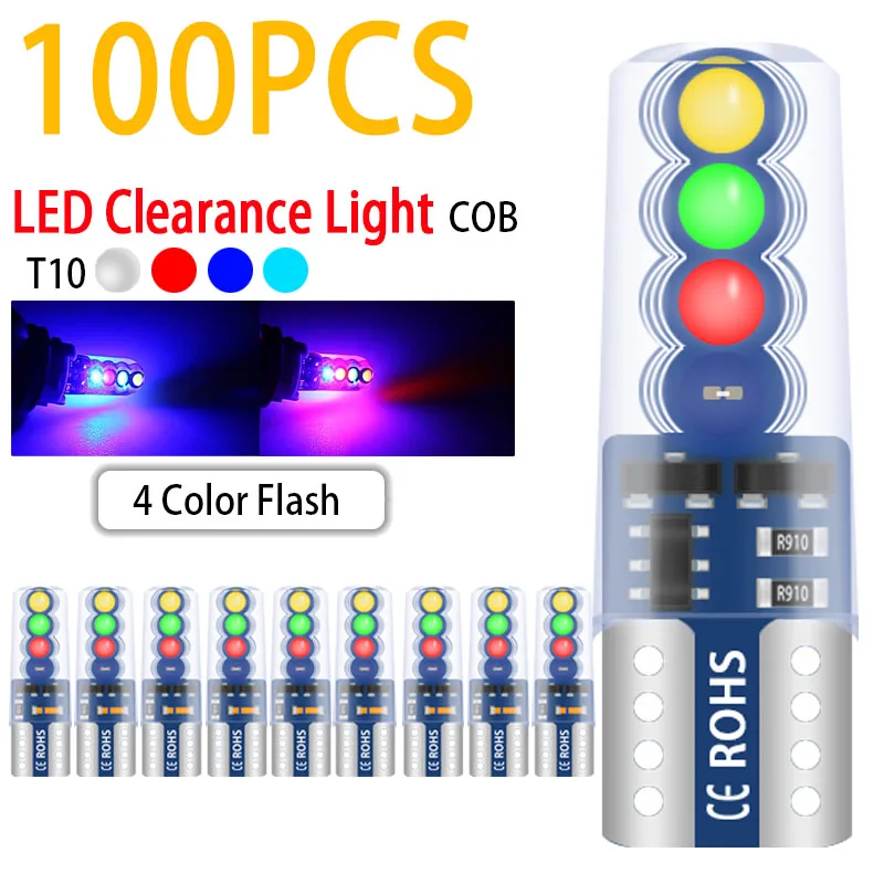 

100PCS T10 W5W LED Strobe Lights For Car Flashing 194 168 Interior Dome Reading Side Marker Bulb Indicator Auto Lamp 12V 4 Color