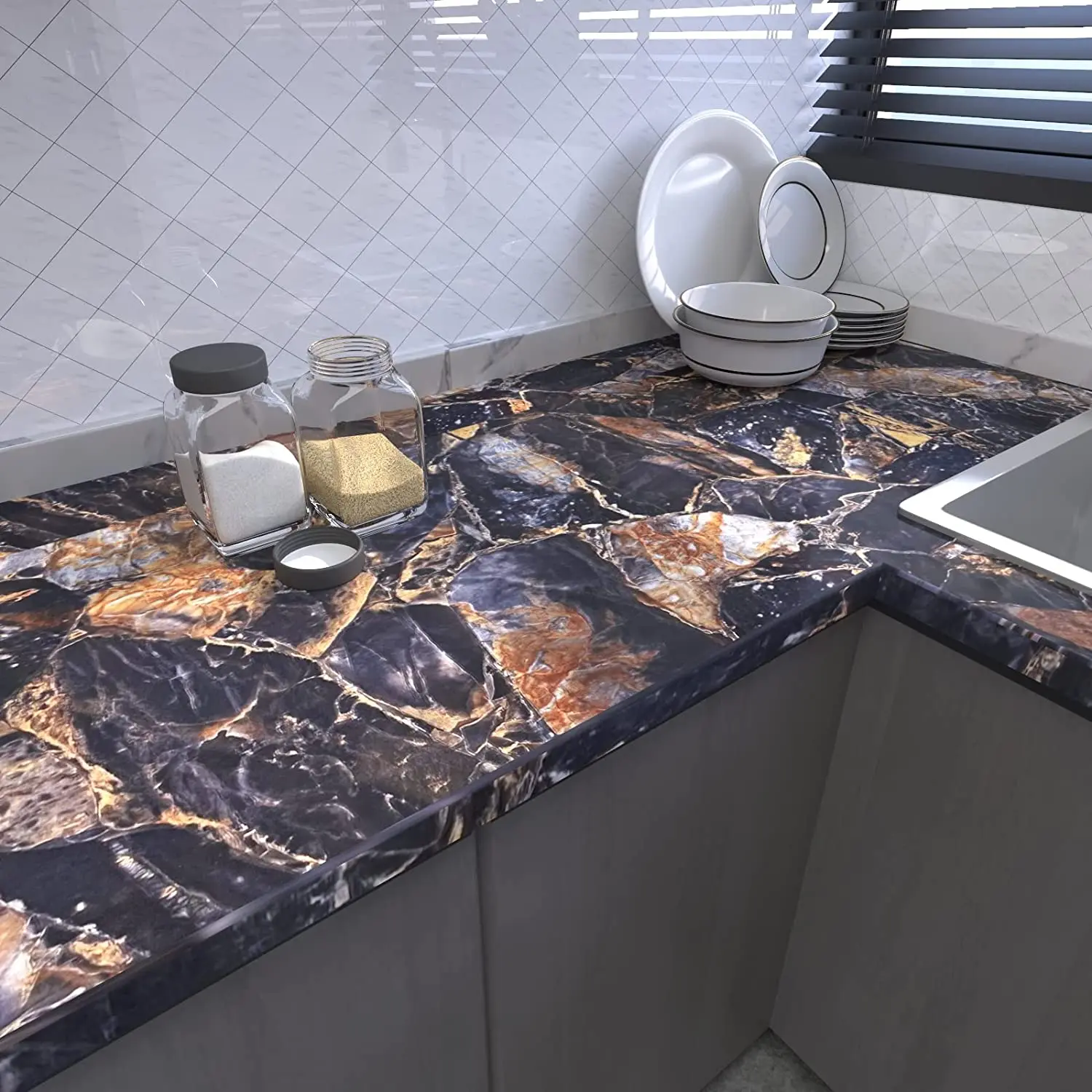 

TTOKK Oil Proof Marble Kitchen Self Adhesive Wallpaper For Counter Table Desk Bathroom PVC Waterproof Peel & Stick Contact Paper