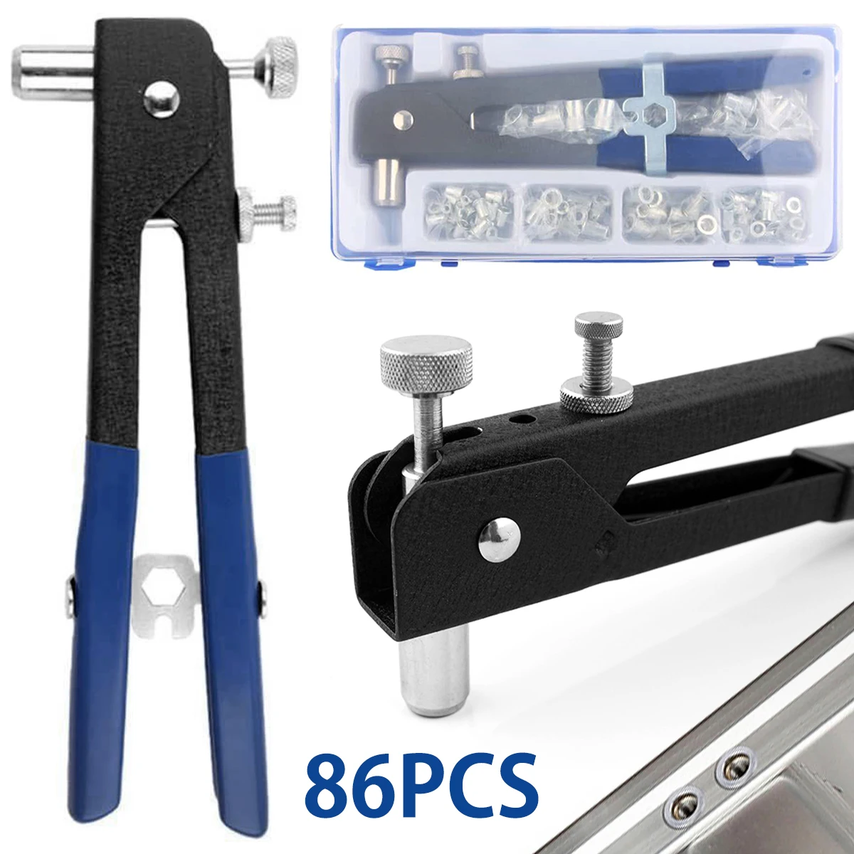 

New 86Pcs Hand Riveter Set Rivet Nut Tool Kit Portable Durable Manual M3-M8 Threaded Nut Rivet Tool Kit Steel Sturdy Riveting
