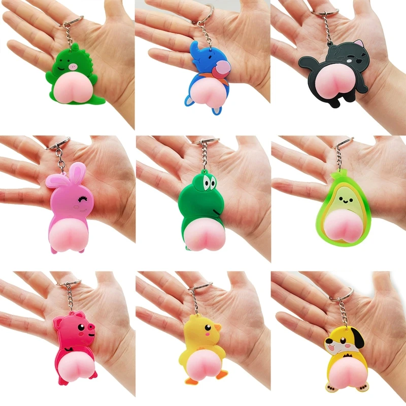 

2’’ Fidget Keychain Hand Squeeze Butt Toy Funny Gift Relaxation Key Ring Interactive Stress Relief Toy for Adults Autism