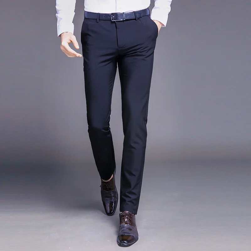 New High Quality Suit Pants Men Straight Long Men's Classic Business Casual Trousers Full Length Mid Mens Werding Trouers