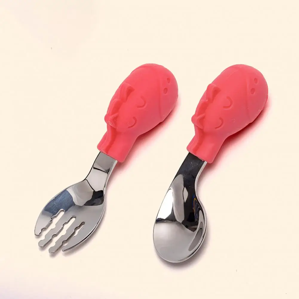 

Useful Cartoon Anti-deform Utensil Stainless Steel Baby Toddler Dinnerware Vivid Color Baby Fork Spoon for Feed Care