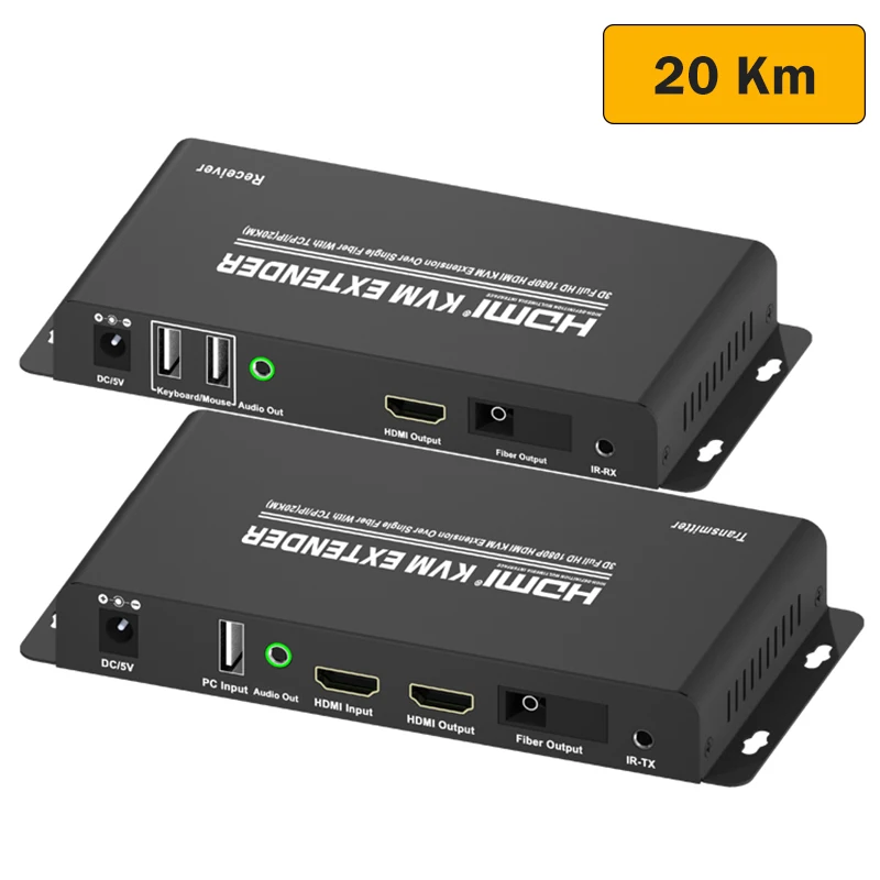 

20Km HDMI KVM Extender Via Optic Fiber Cable HDMI Fiber KVM extender Video Transmitter Converter Support USB2.0 Keyboard Mouse