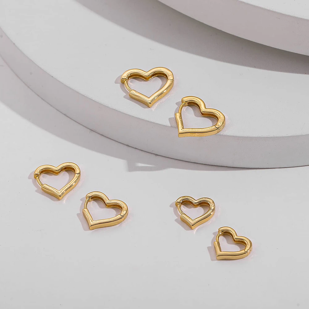 12/14/16mm Fashion Smooth Gold Color Love Heart Hoop Earrings Simple Cute Heart Circle Piercing Earring Buckle Statement Jewelry