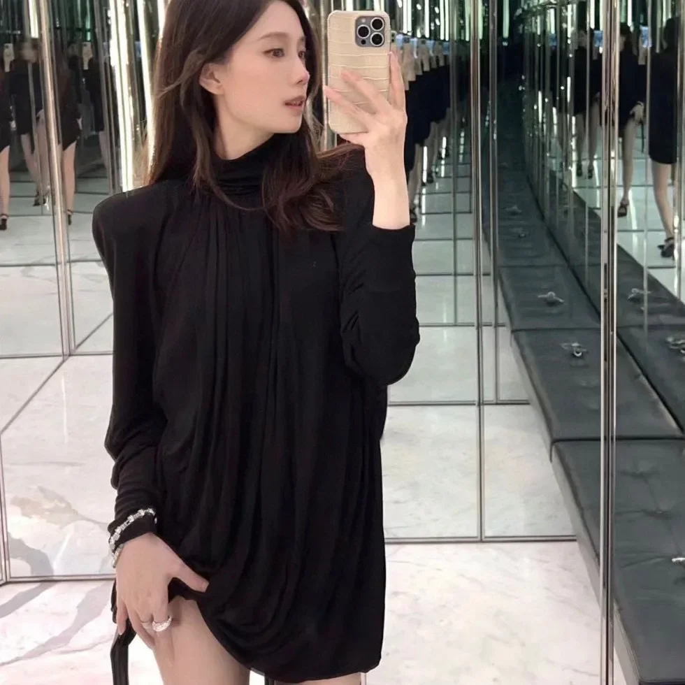 Осень/зима 2023 новое утягивающее сексуальное черное женское корейское платье с