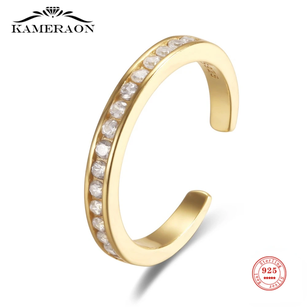

Romantic Real Silver 925 Sparkling Zircon Openning Finger Ring 18K Gold Plating for Women Party Valentine's Day Engagement Gifts