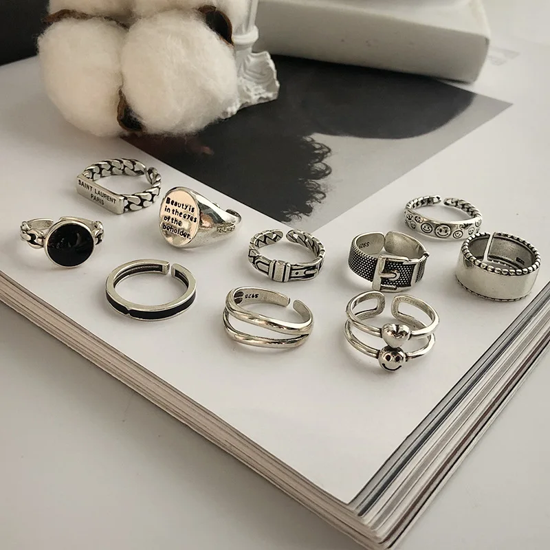 

MODOMA Korea Fashion Hip Hop Opening Rings For Women Luxury Gothic Silver Color Finger Rings Aesthetic Party Punk Female Jewelry