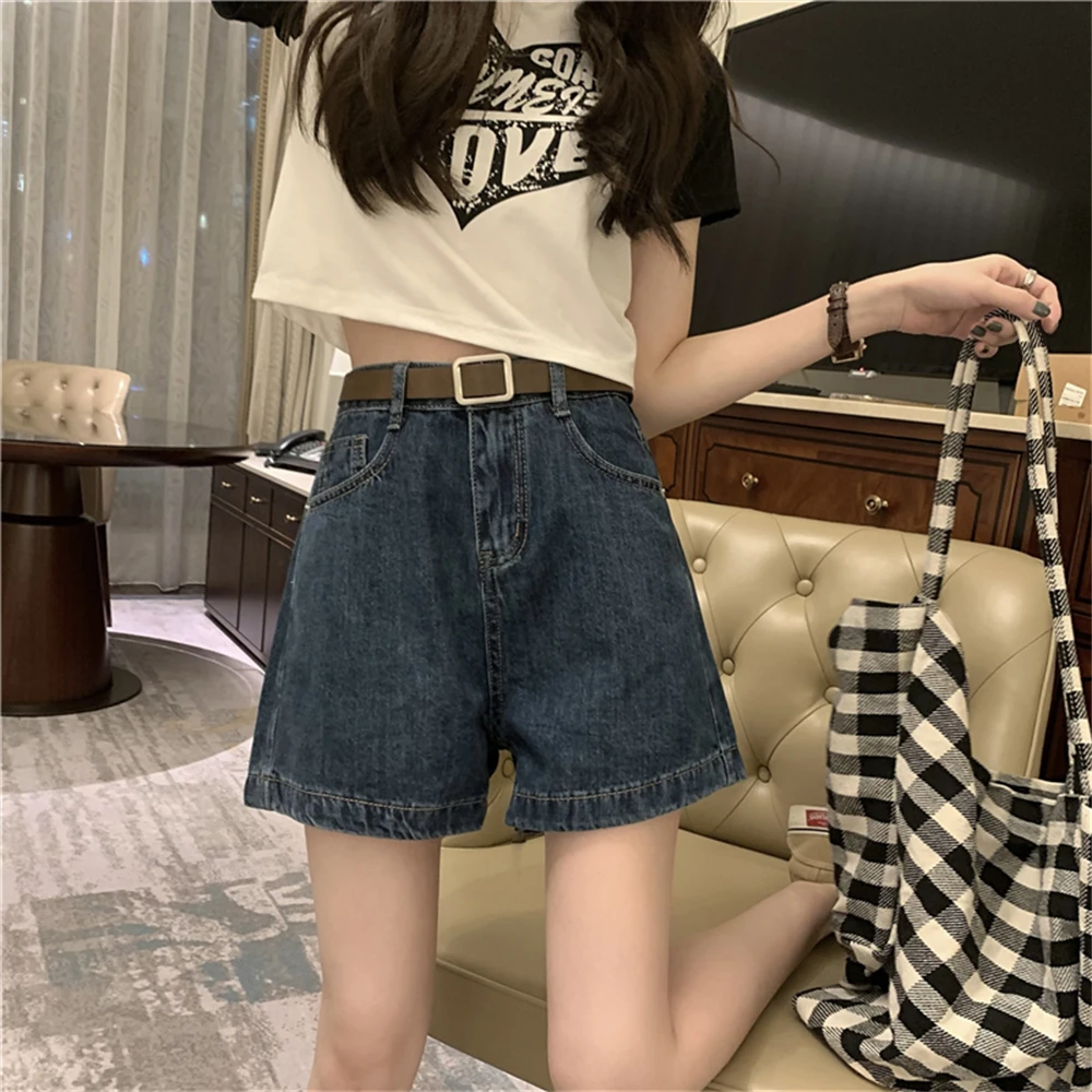 2023 New Spring/Summer Women's Wear Korean Vintage High Waist Loose Versatile Denim Wide Leg Hot Pants