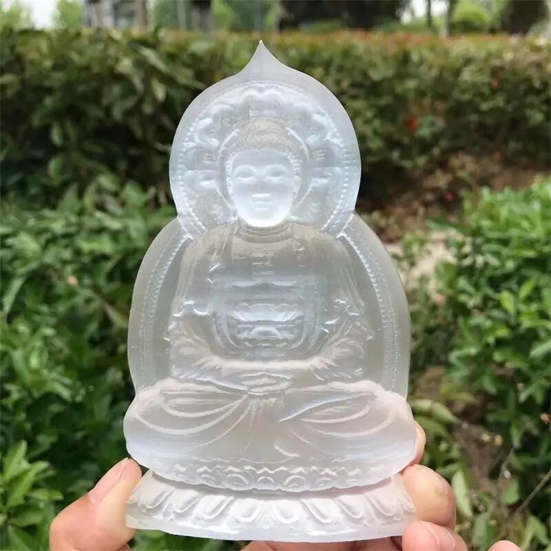 

13cm Natural Selenite Buddha Carved Crystals And Stones Healing Polished Mineral Ornaments Home Decoration