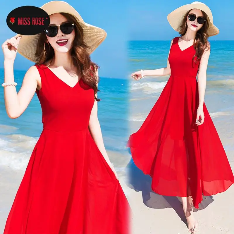 Женское шифоновое платье-макси без рукавов белое красное синее длинное платье в