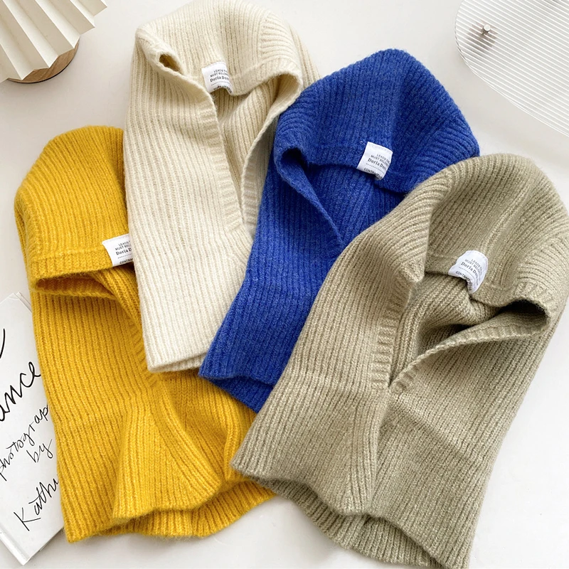 

Зимняя разноцветная акриловая вязаная Балаклава MoriBty, снуд с капюшоном, теплый женский шейный платок для женщин